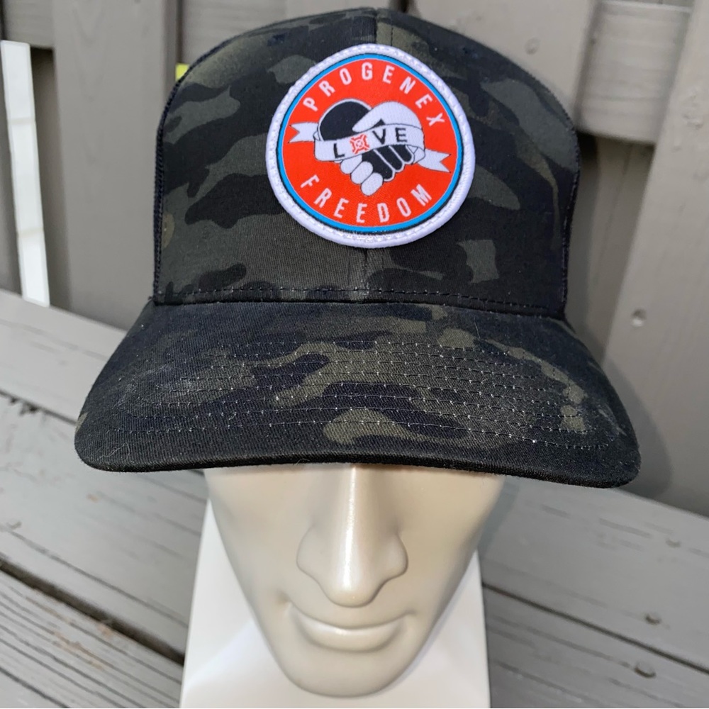 Progenex Camo Hat Mesh Snapback Fitness Gym Love Freedom Protein Shake Hunter
